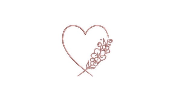 Heart Flowers Monogram Frame Machine Embroidery File design -  4 x 4 inch hoop - Heart embroidery design