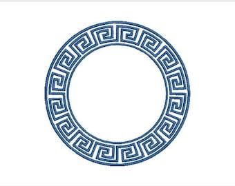 Greek Key Circle Monogram Frame -  Machine Embroidery File design -  4x4 hoop - Round Border Frame