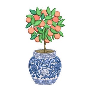 Chinoiserie Orange Tree - Hamptons Pot Plant - Machine Embroidery File design -5 x 7 inch hoop - Instant Download