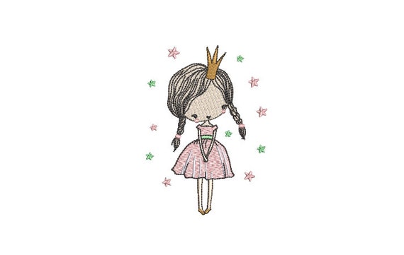 Princess Sketch With Stars and Crown Machine Embroidery File design 4x4 inch or 10cm x 10cm hoop - instant download