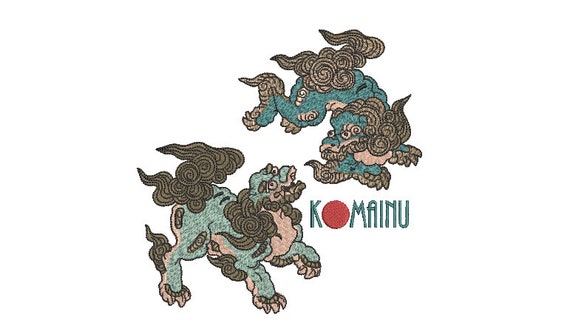 Japanese Komainu Lion Dogs - Dragon Embroidery Design -  Urban Modern Machine Embroidery File design - 6x10 inch hoop - instant download