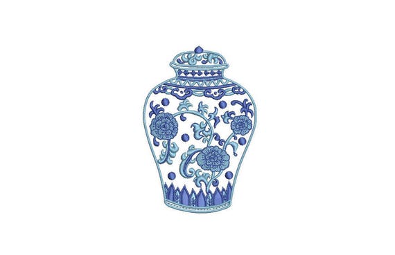 Chinoiserie Chic Monogram Ginger Jar Machine Embroidery File design 4x4 hoop