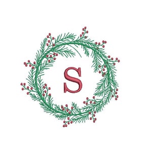 Christmas Holly Wreath Embroidery - Machine Embroidery File - design 4x4 inch hoop - Monogram frame