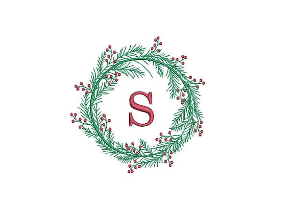 Christmas Holly Wreath Embroidery - Machine Embroidery File - design 4x4 inch hoop - Monogram frame