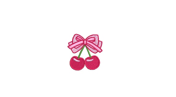 Double Bow Cherries Embroidery Design - Machine Embroidery Instant Download - Cherries Coquette Bow - 2x2 inches