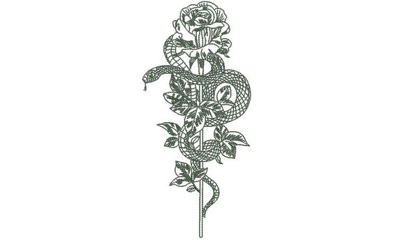 Snake Rose Tattoo Embroidery Design -  Modern Machine Embroidery File design - 5x7 inch hoop - instant download