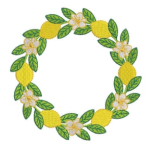 Lemon Wreath - Machine Embroidery File design -5 x 7 inch hoop - Instant Download - Lemon Embroidery Design
