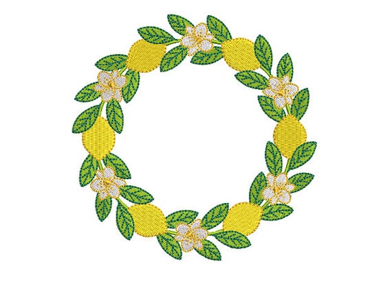 Lemon Wreath - Machine Embroidery File design -5 x 7 inch hoop - Instant Download - Lemon Embroidery Design