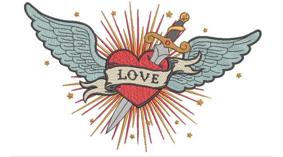 Love Wings Embroidery Design - Machine Embroidery Feathered Wings Machine Embroidery File design 8x12 inch hoop
