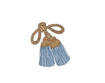 Blue Bow Tassels Machine Embroidery File design - 4x4 inch hoop - instant download