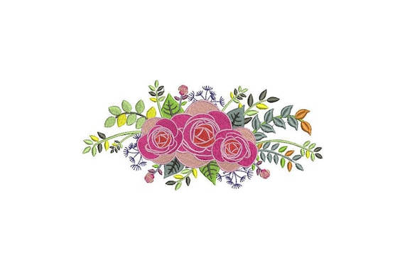 Colourful Rose Arrangement Machine Embroidery File design 5 x 7 inch hoop