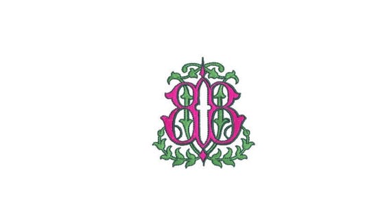 Antique J B  Monogram or B J  -  Machine Embroidery File design - 3x3 inch hoop - Vintage Monogram Design