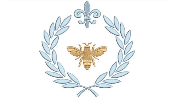 French Bee Laurel - Machine Embroidery File design - 8 x 8 inch hoop - monogram Frame - Instant download
