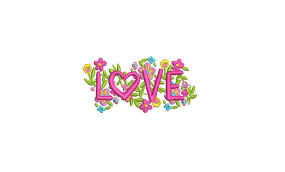 Love Flowers Embroidery - Machine Embroidery File design -  4x4 inch hoop - 10cm hoop - LOVE word embroidery design