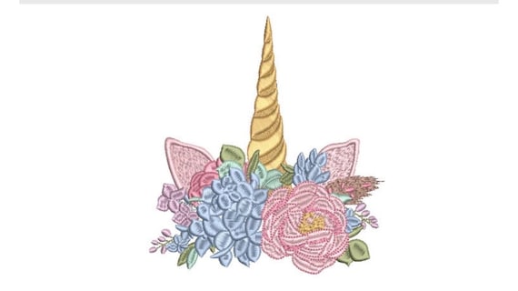Unicorn Floral Embroidery Design - Machine Embroidery Unicorn Face - Machine Embroidery File design - 5x7 inch hoop
