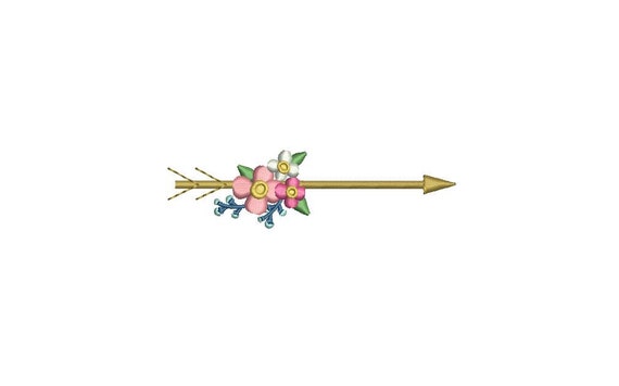 Gold Floral Arrow Machine Embroidery File design 4x4 inch hoop