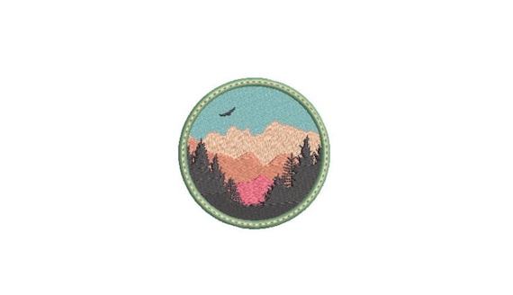 Mountains Patch Embroidery Design - Hiking Embroidery Design -  Machine Embroidery File design 3 x 3 inch hoop