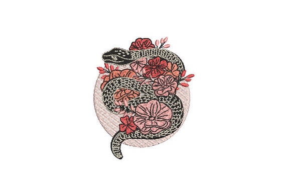 Floral Snake Machine Embroidery File design 4 x 4 inch hoop Rose embroidery design ITH - instant download