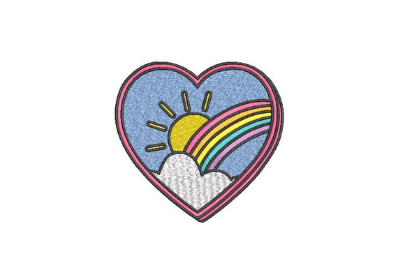 Heart Rainbow Sun - Machine Embroidery File design - 4x4 inch hoop - Monogram Frame - Rainbow Embroidery Design