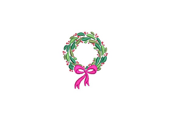 Mini Bow Wreath Christmas Embroidery - Machine Embroidery File design - 4x4 inch hoop - Christmas Embroidery Design