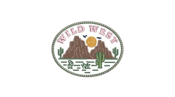 Wild West Mountains  - Western Machine Embroidery File design - 4x4 inch hoop - Cowgirl and Cowboy Design