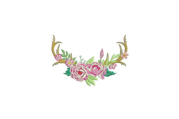 Boho Floral Open Antlers Bohemian Machine Embroidery File design 5x7 inch hoop Flower Antlers