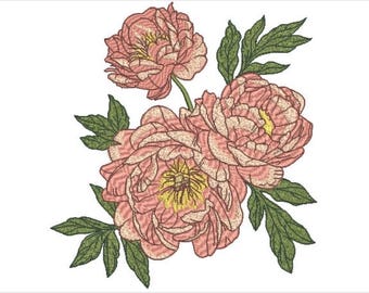 Plik do haftu maszynowego „Peonies” 8 x 8 cali, tamborek – Plik do haftu „Peony” – Wzór haftu „Kwiat”