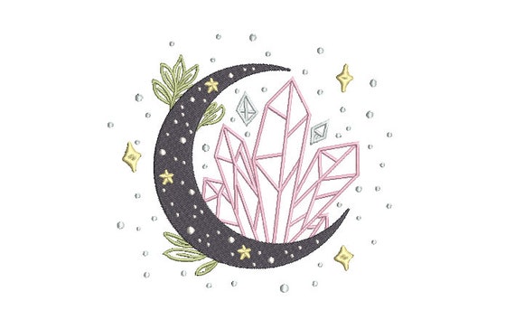 Crystal Moon Machine Embroidery File design 5 x 7 inch hoop - instant download - Mystical Embroidery Design