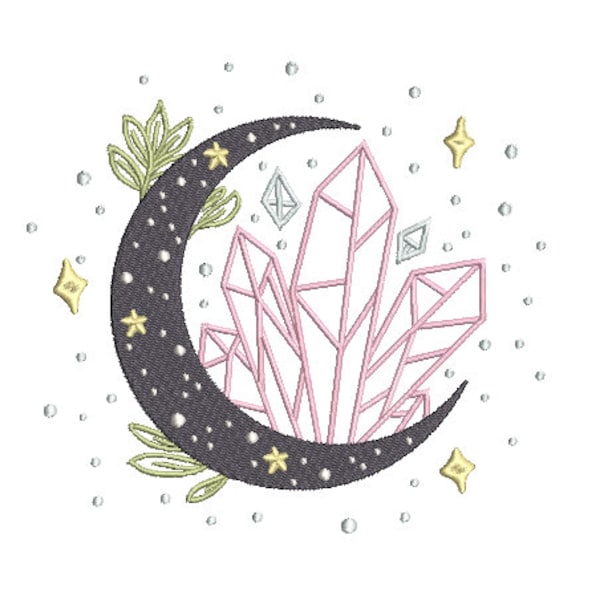 Crystal Moon Machine Embroidery File design 5 x 7 inch hoop - instant download - Mystical Embroidery Design