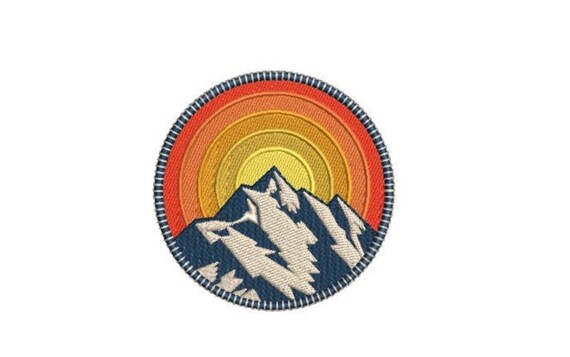 Mountain Peaks Sun Embroidery Design - Hiking Embroidery Design -  Machine Embroidery File design 4 x4 inch hoop