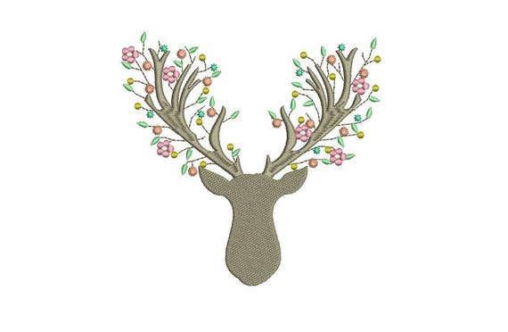 Boho Deer Stag Antlers With Flowers Bohemian Machine Embroidery File design 6x10inch hoop