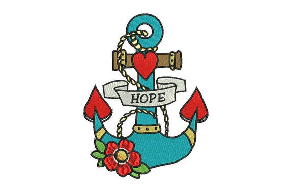 Flower Heart Anchor HOPE Machine Embroidery File design 5x7 inch hoop - Anchor Tattoo