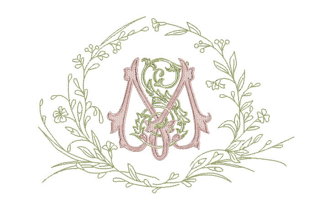 S M Pretty Monogram Wreath Framed Machine Embroidery File Design - 8x12 ...