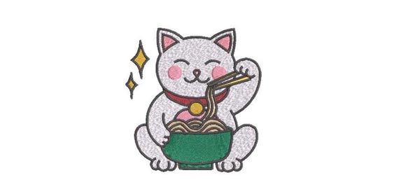 Lucky Cat Ramen - Machine Embroidery File design  - 4x4 hoop - Lunar New Year - Lucky Kitty Cat Design