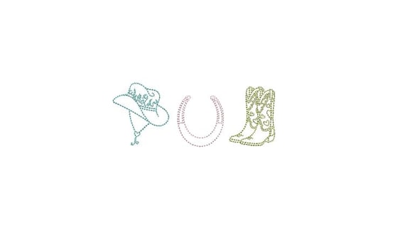Cowgirl Trio - Cowboy Boot - Hat - Horseshoe Machine Embroidery File design - 4x4 inch hoop - Cowboy Redwork