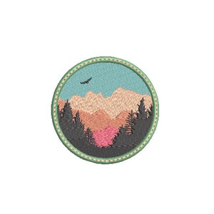 Mountains Patch Embroidery Design - Hiking Embroidery Design -  Machine Embroidery File design 3 x 3 inch hoop