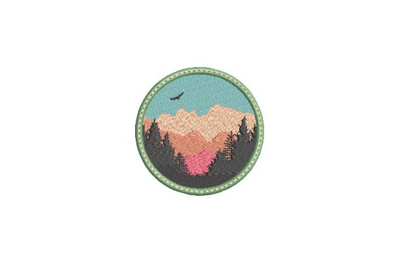 Mountains Patch Embroidery Design - Hiking Embroidery Design -  Machine Embroidery File design 3 x 3 inch hoop