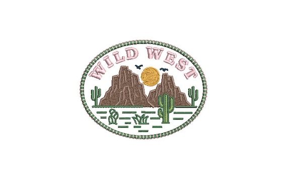 Wild West Mountains  - Western Machine Embroidery File design - 4x4 inch hoop - Cowgirl and Cowboy Design