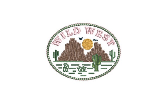 Wild West Mountains  - Western Machine Embroidery File design - 4x4 inch hoop - Cowgirl and Cowboy Design