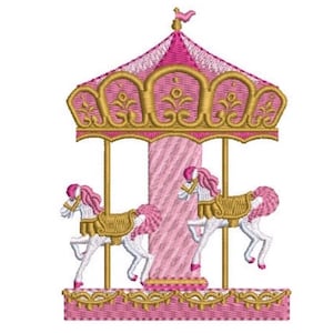 Pink Carousel Embroidery - Machine Embroidery File design 4x4 inch hoop - Instant Download - Horse Embroidery