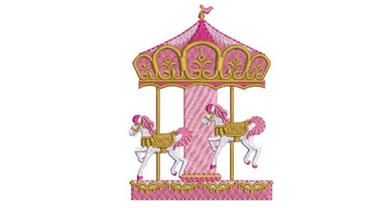 Pink Carousel Embroidery - Machine Embroidery File design 4x4 inch hoop - Instant Download - Horse Embroidery