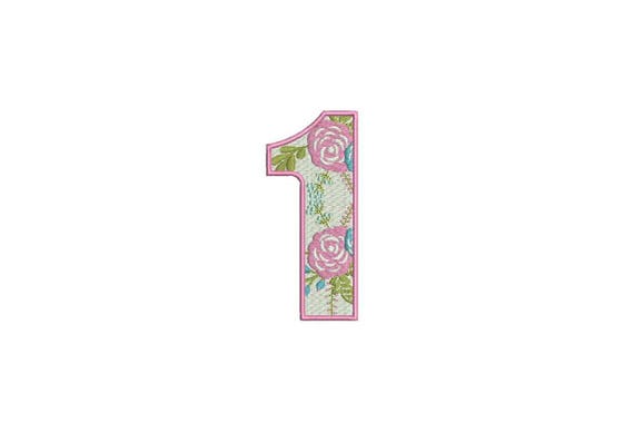 Number 1 - ONE - Floral - First Birthday-  Machine Embroidery File design - 4x4 hoop - embroidery design