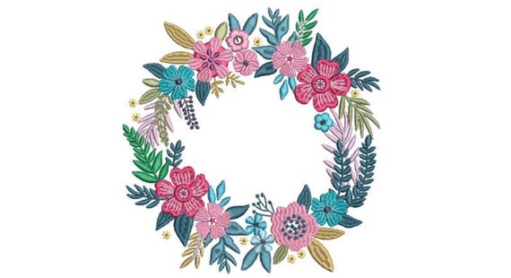 Pretty Floral Wreath Embroidery - Machine Embroidery File - design 5x7 inch hoop - Monogram frame