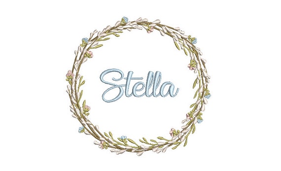 Willow Wreath Machine Embroidery File design - 5x7 inch hoop - Pussy Willow Round Monogram Frame