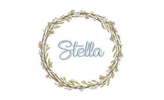 Willow Wreath Machine Embroidery File design - 5x7 inch hoop - Pussy Willow Round Monogram Frame