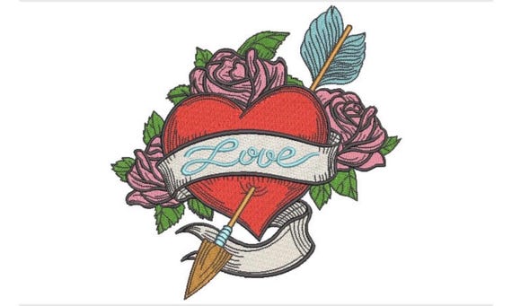 Love Heart Arrow Machine Embroidery File design  - 8 x 8 inch hoop - Heart Embroidery Design