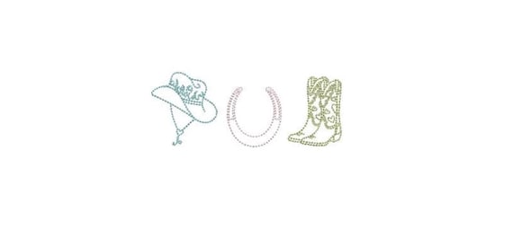 Cowgirl Trio - Cowboy Boot - Hat - Horseshoe Machine Embroidery File design - 4x4 inch hoop - Cowboy Redwork