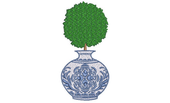 Chinoiserie Embroidery - Topiary Tree - Hamptons Pot Plant - Machine Embroidery File design - 5x7 inch hoop - Instant Download