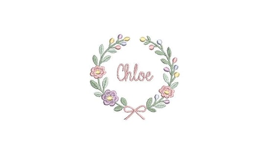 Hand Embroidered Style Wreath - Monogram Frame Machine Embroidery File design - 4x4 inch hoop