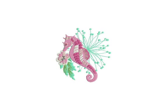 Machine Embroidery Seahorse Flowers Machine Embroidery File design 4x4inch hoop